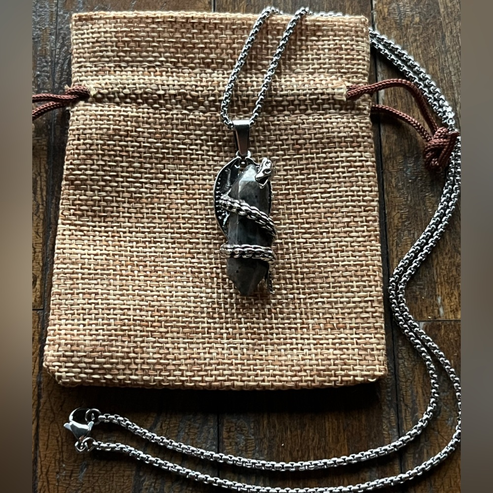 Larvikite Dragon Necklace Mens Crystal Necklace Larvikite Unisex Necklace